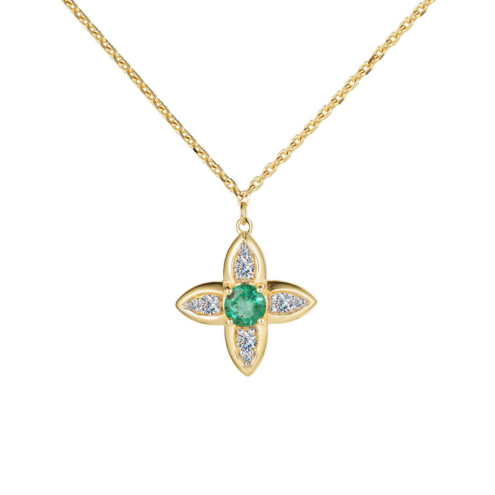 Золотое колье-четырехлистник с бриллиантами и изумрудами