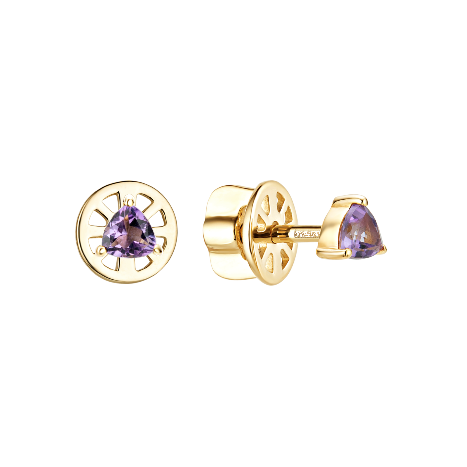Золотые пусеты с аметистами