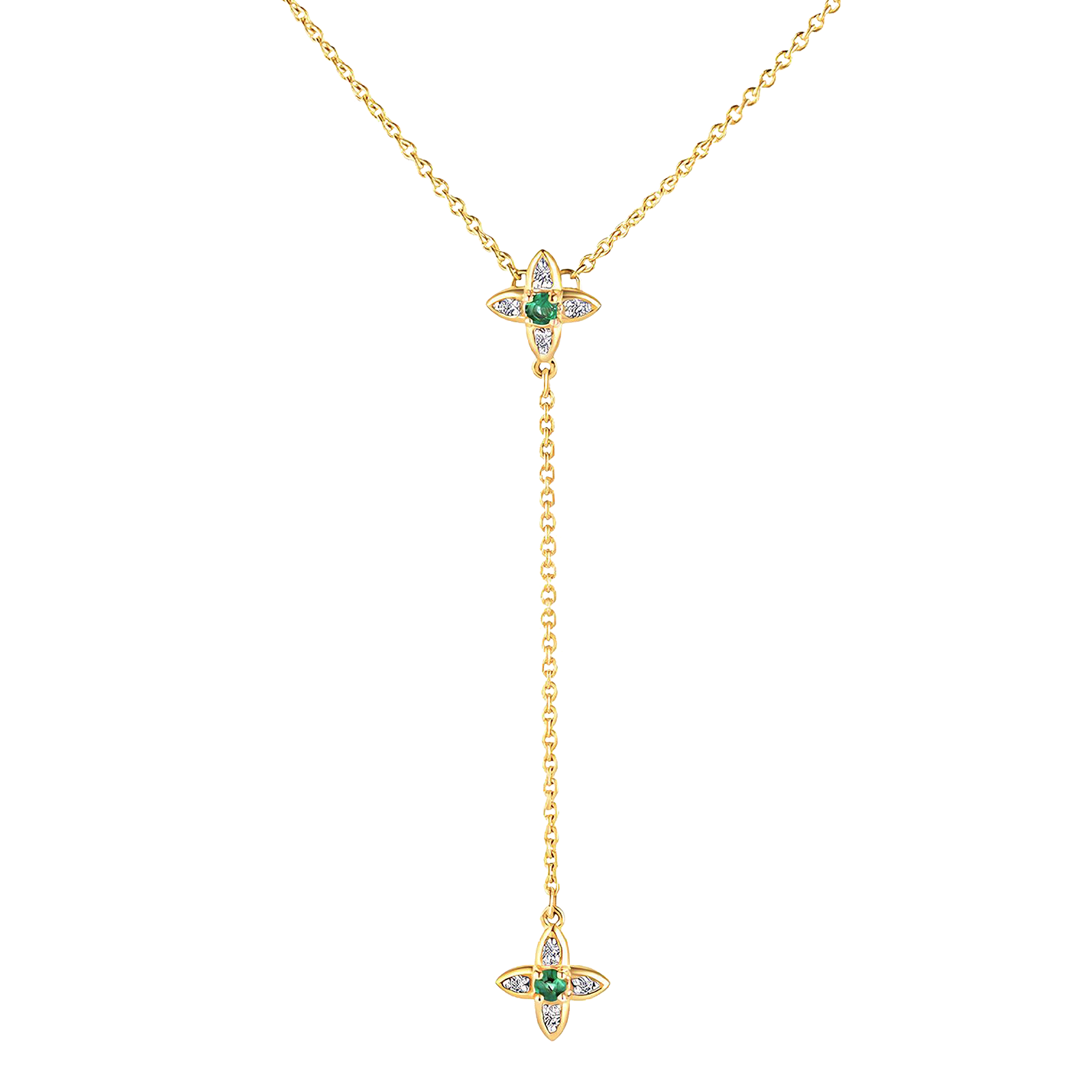 Золотое колье галстук с бриллиантами и изумрудами