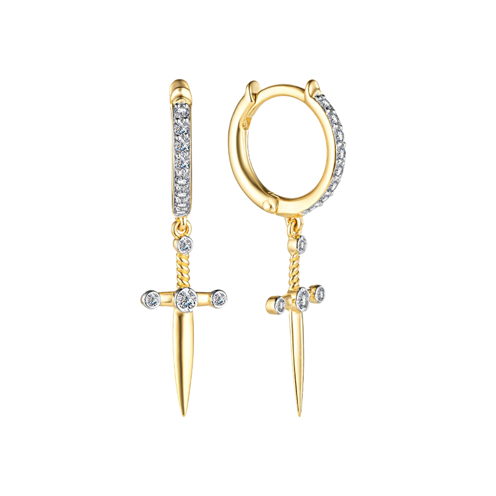 Золотые серьги-кинжалы с бриллиантами 