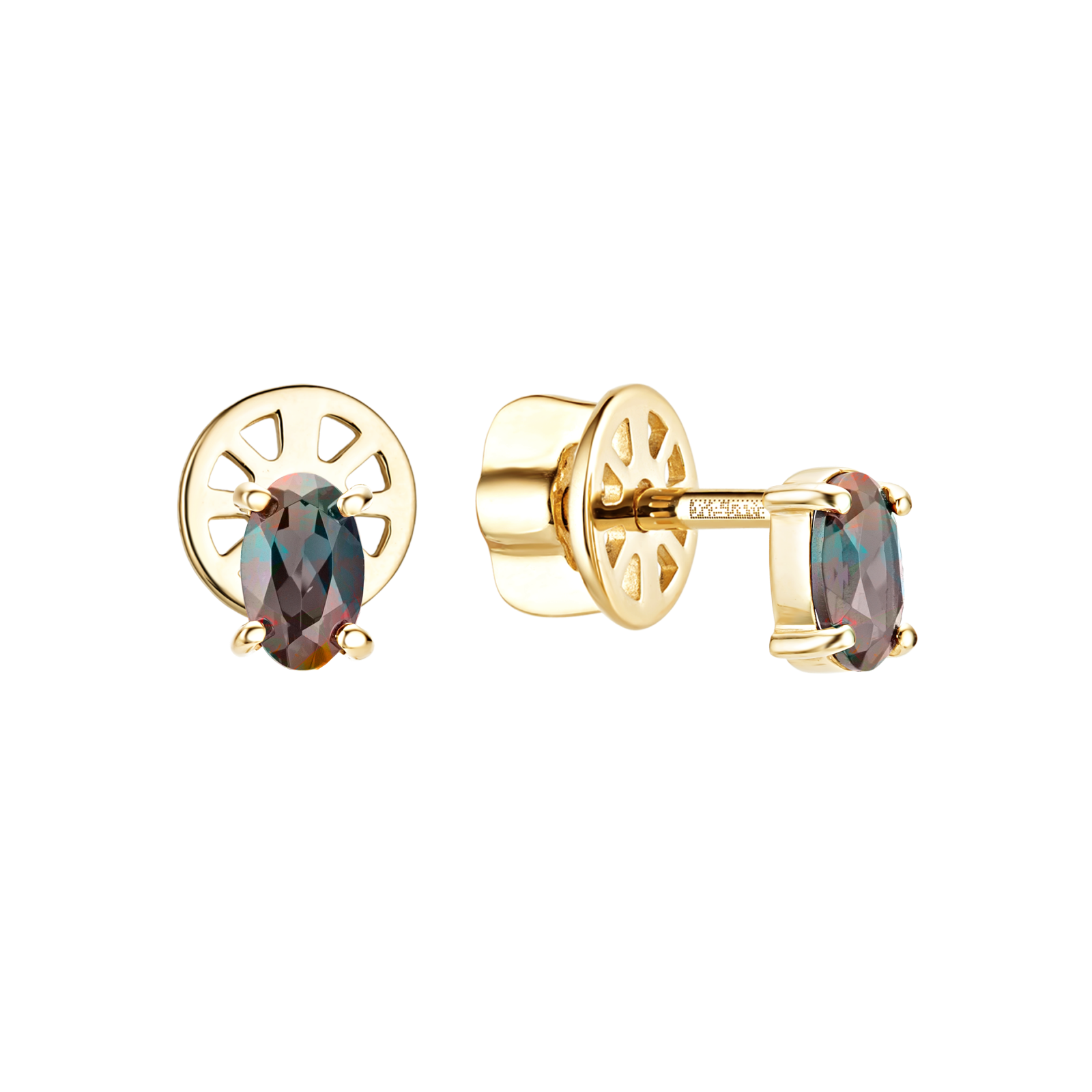 Золотые пусеты с александритами