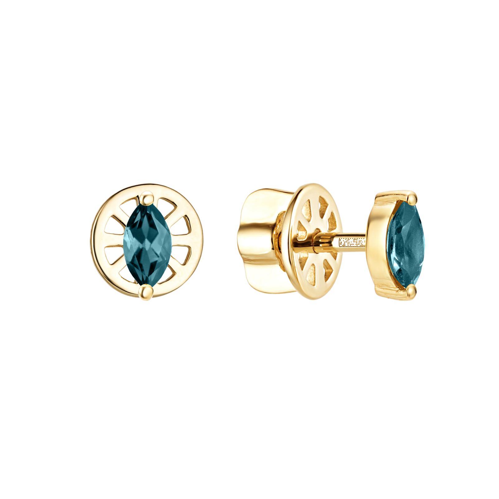 Золотые пусеты с топазами London Blue