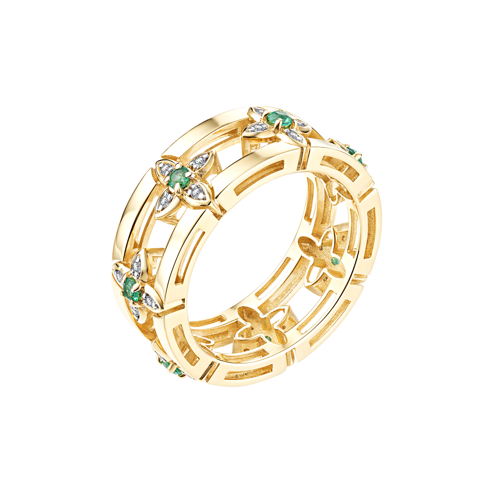 Золотое кольцо с бриллиантами и изумрудами