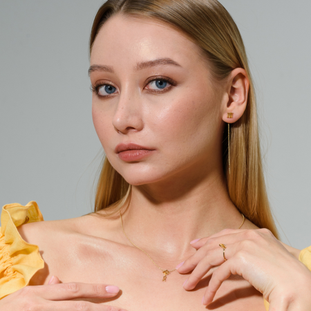 Серьги - продевки из золота с цитринами 