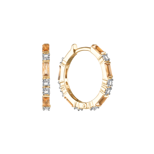 Серьги - кольца из золота с цитринами и топазами