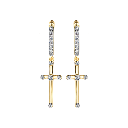 Золотые серьги-кресты с бриллиантами 