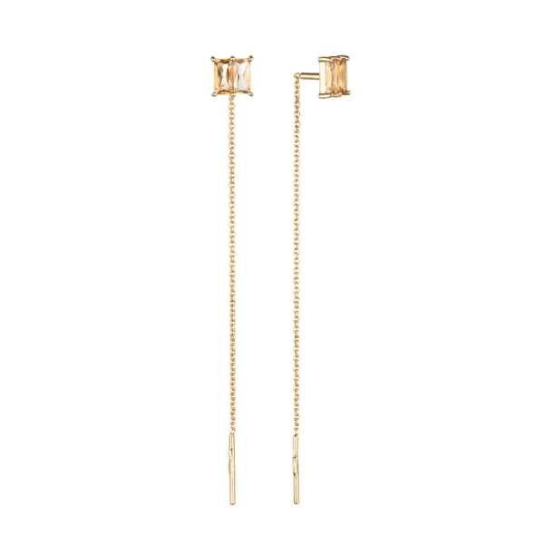 Серьги - продевки из золота с цитринами 