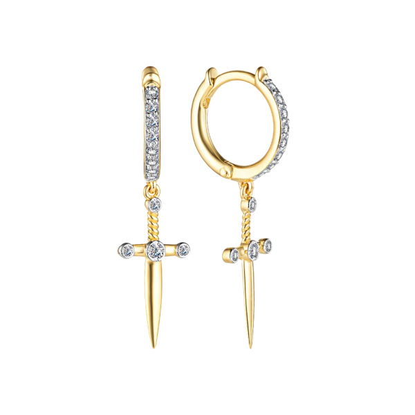 Золотые серьги-кинжалы с бриллиантами 